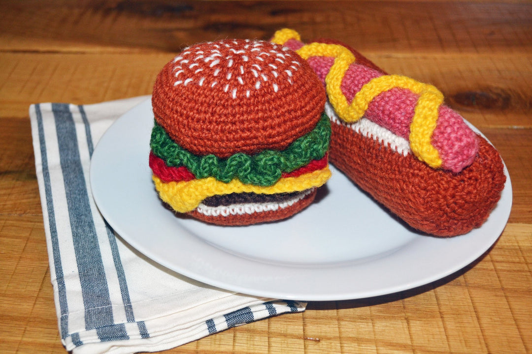 Hand Knit Hamburger Toy - Sir Dogwood